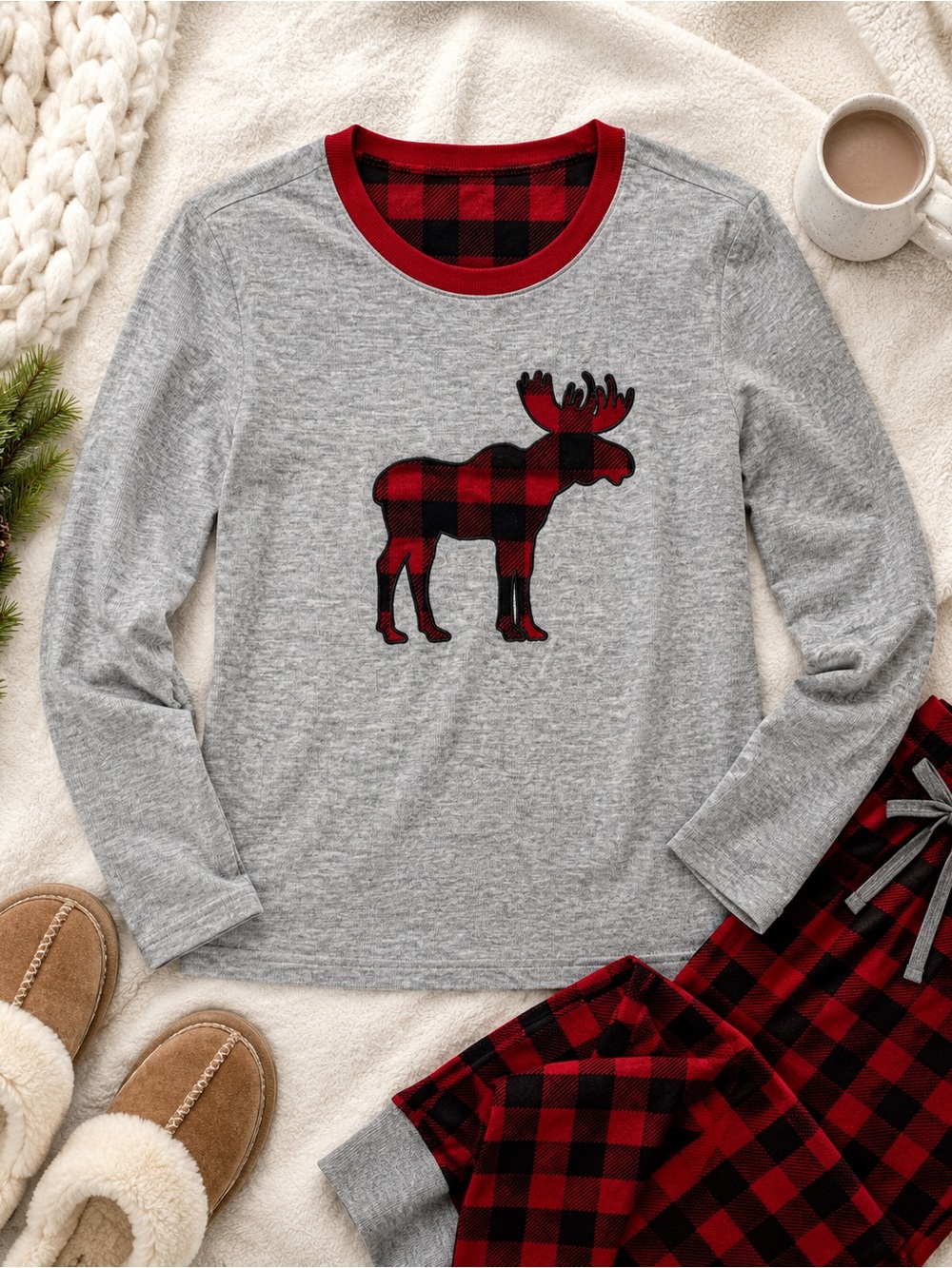 Eddie Bauer Red and Black Buffalo Plaid Sleepwear Top